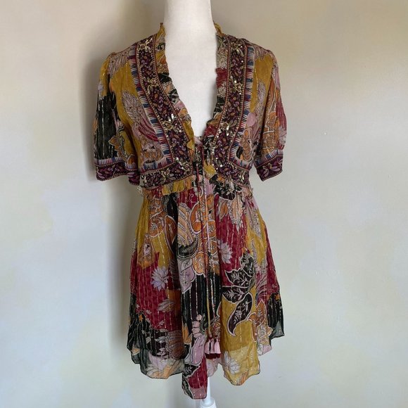 Anthropologie Verb Beaded Mini Shimmer Dress Size M - Picture 1 of 9
